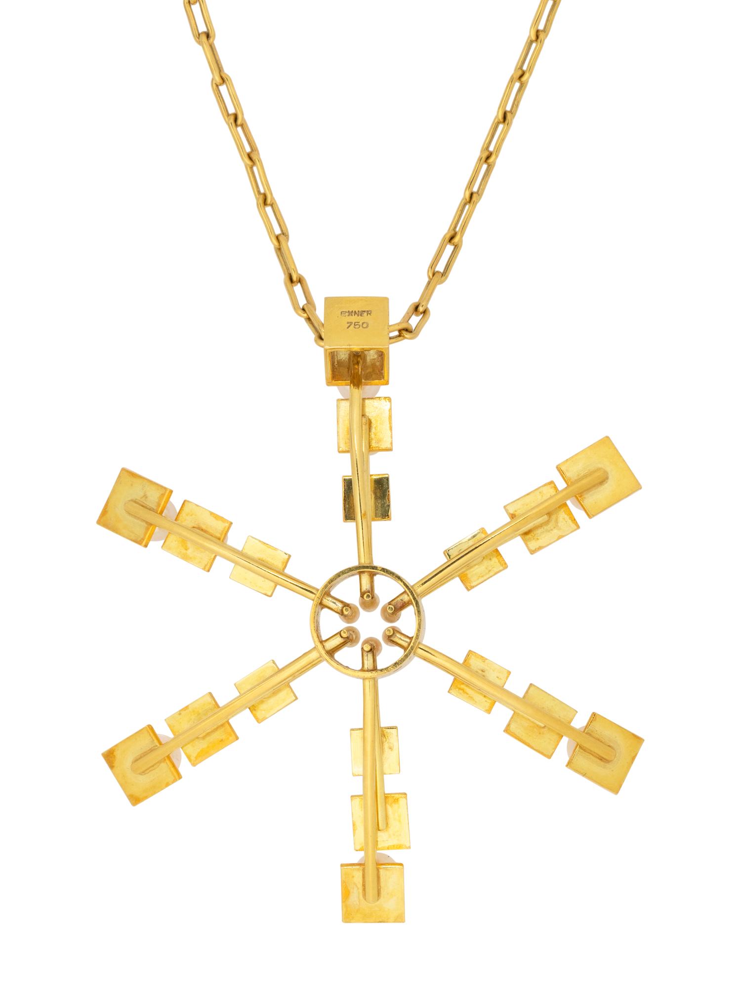 HELGA & BENT EXNER, MODERNIST, YELLOW GOLD AND CULTURED PEARL PENDANT/NECKLACE