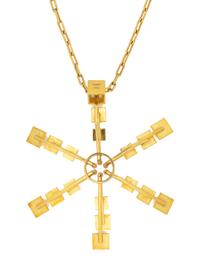 HELGA & BENT EXNER, MODERNIST, YELLOW GOLD AND CULTURED PEARL PENDANT/NECKLACE
