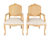A Set of Four Louis XV Style Carved and Bleached Wood Fauteuils en Cabriolet — 20TH CENTURY