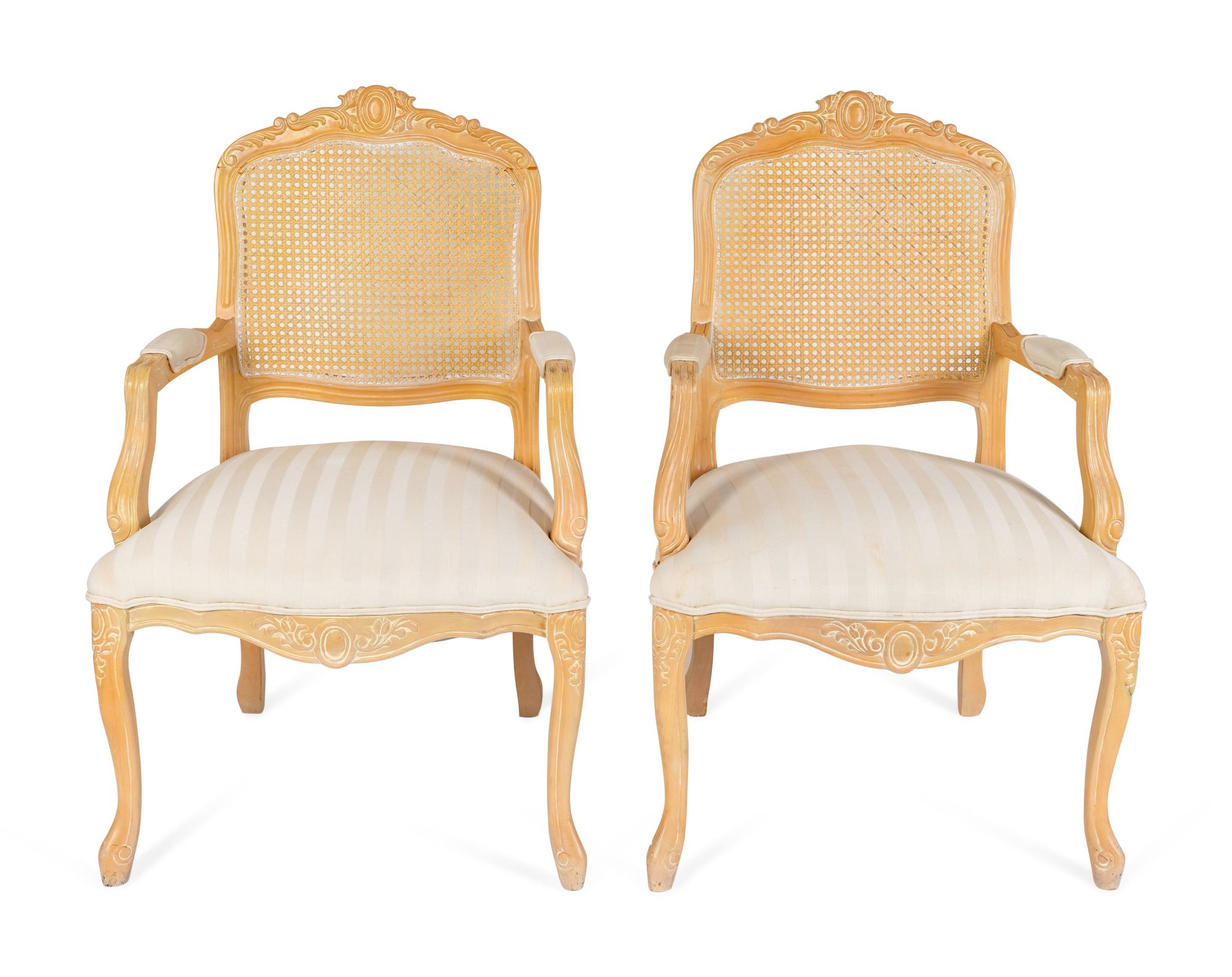 A Set of Four Louis XV Style Carved and Bleached Wood Fauteuils en Cabriolet — 20TH CENTURY