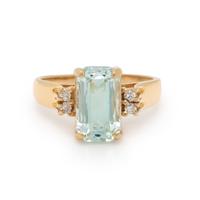 AQUAMARINE, DIAMOND, AND YELLOW GOLD RING