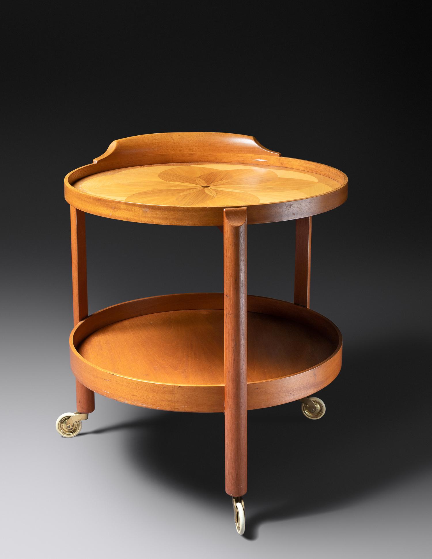 Marquetry Rolling Tray Table AB Nordiska Kompaniets Verkstäder, Sweden