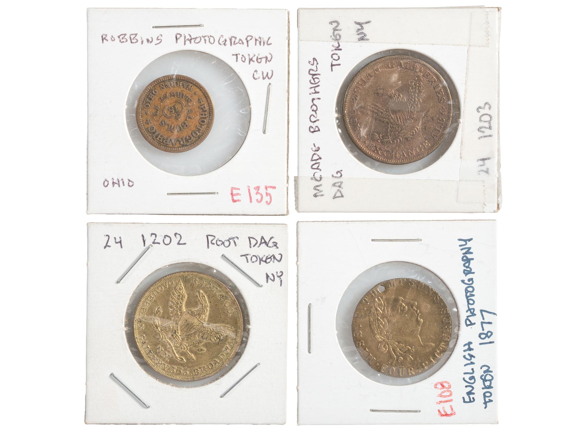 [EARLY PHOTOGRAPHY]. A group of daguerreian tokens incl. Meade Bros., Root & Co., Fitzgibbon, and others.
