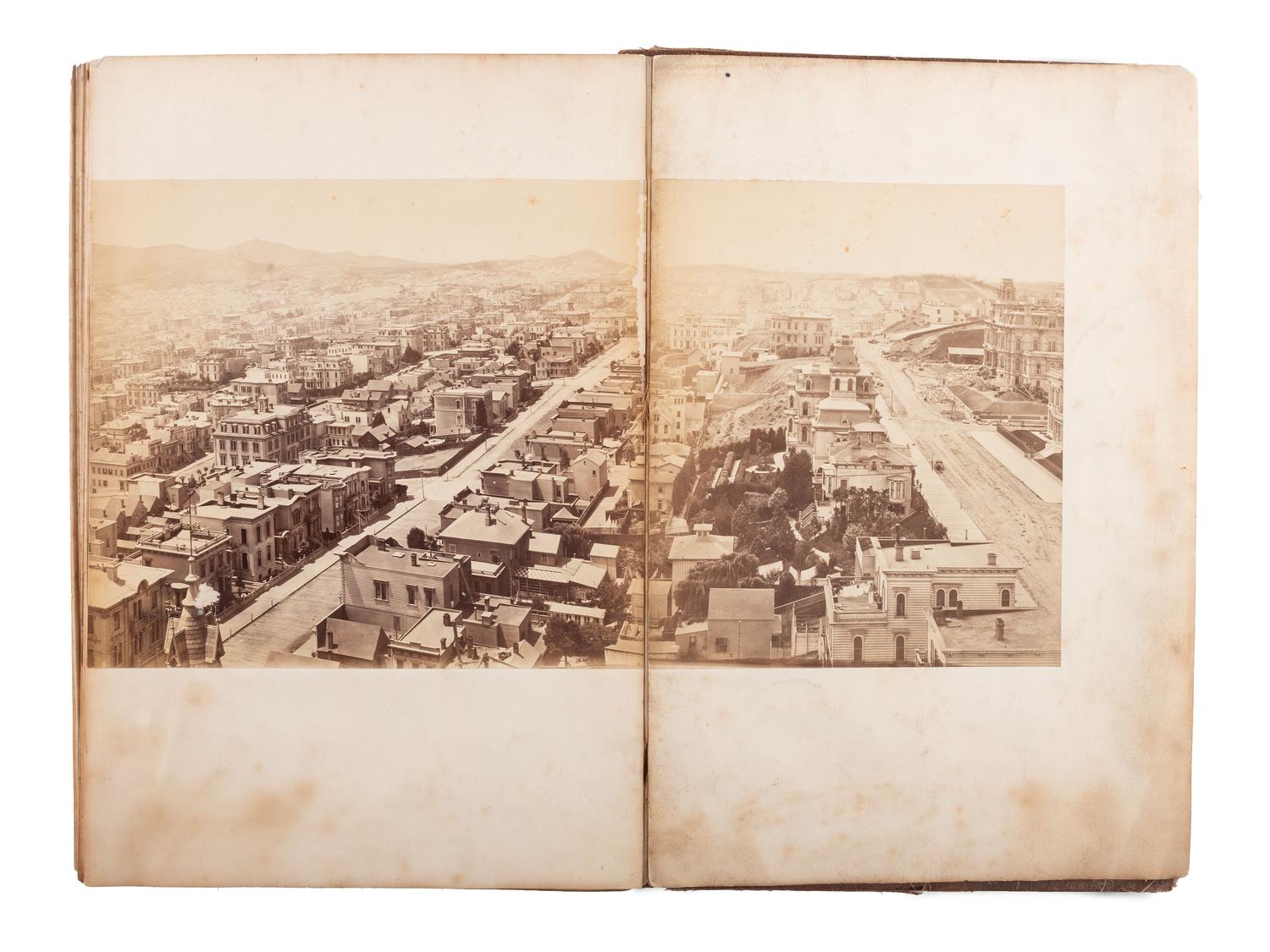 [WESTERN AMERICANA]. MUYBRIDGE, Eadweard (1830-1904), photographer. Panorama of San Francisco from California St. Hill . 1877. 11-panel albumen photograph panorama.