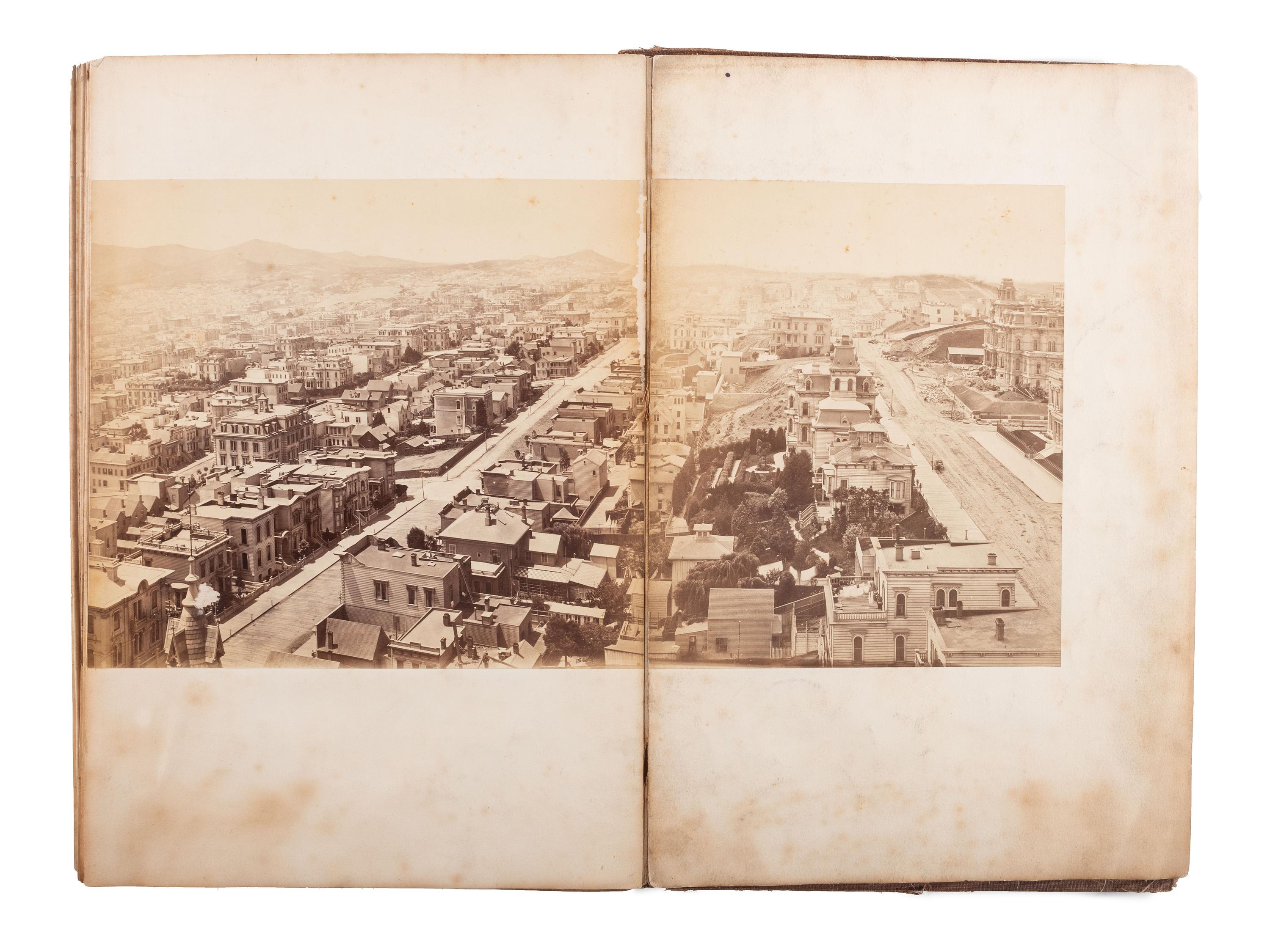 [WESTERN AMERICANA]. MUYBRIDGE, Eadweard (1830-1904), photographer. Panorama of San Francisco from California St. Hill . 1877. 11-panel albumen photograph panorama.