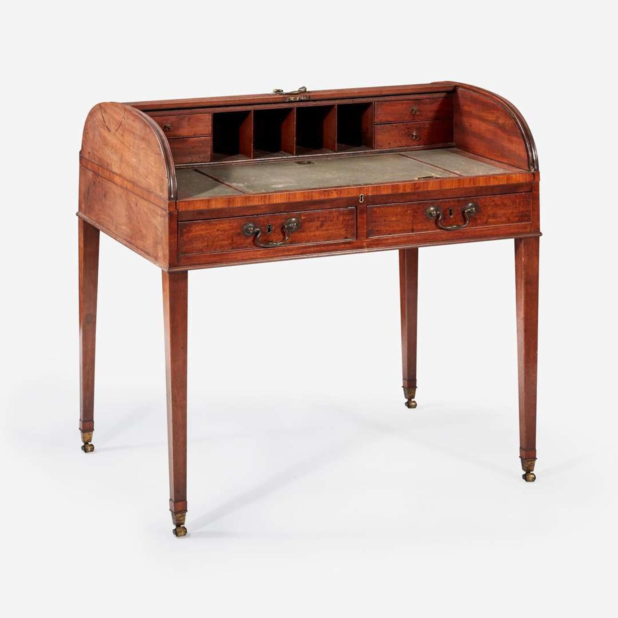 A George III Brass-Mounted Mahogany Roll-Top Desk