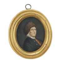 Anglo-Continental School 18th/19th century Portrait miniature of Benjamin Franklin (1705-1790) in a fur hat