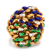 A Yellow Gold, Diamond and Polychrome Enamel Ring,