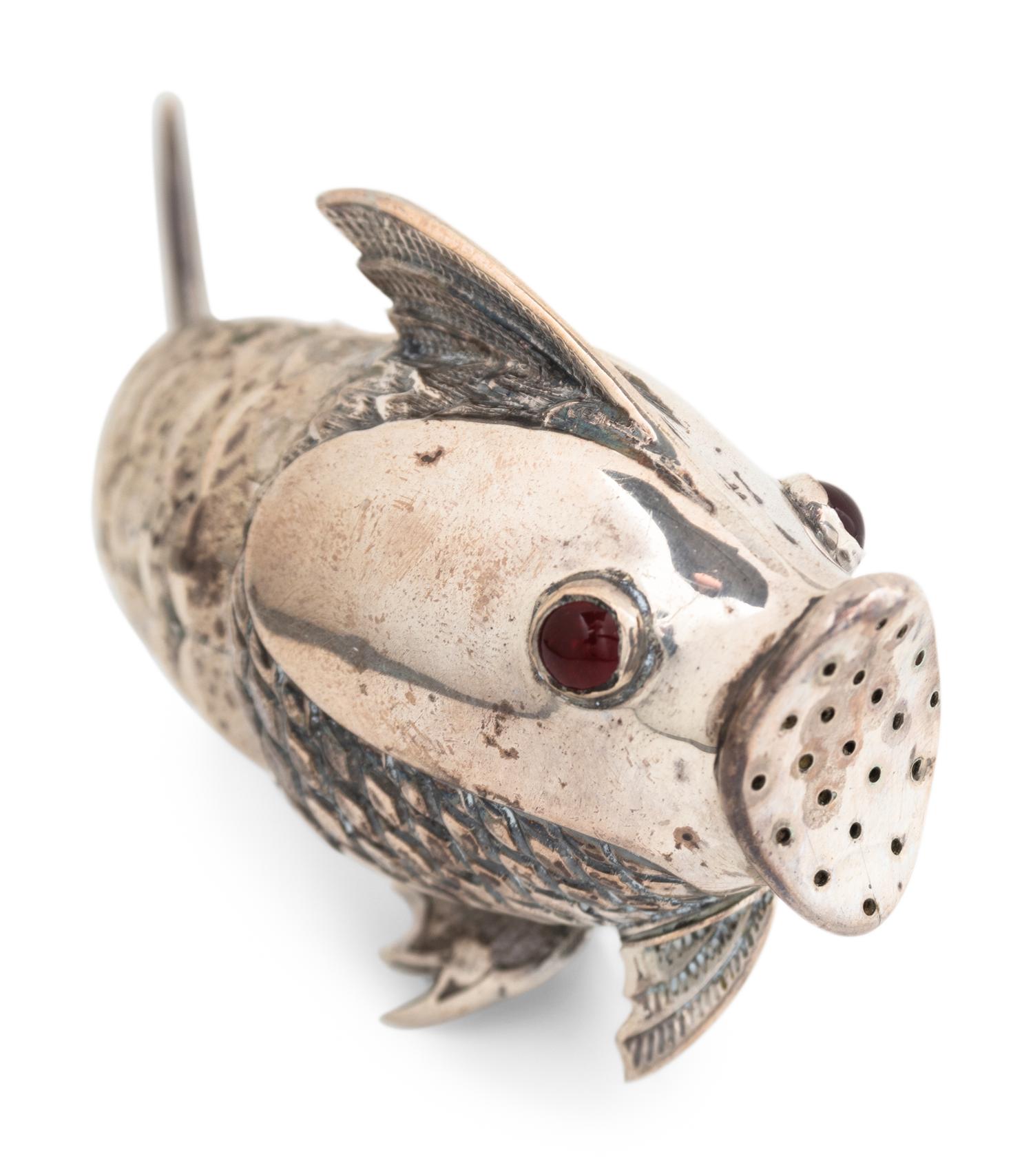 A Pair of Spanish Silver Articulated Fish-Form Casters