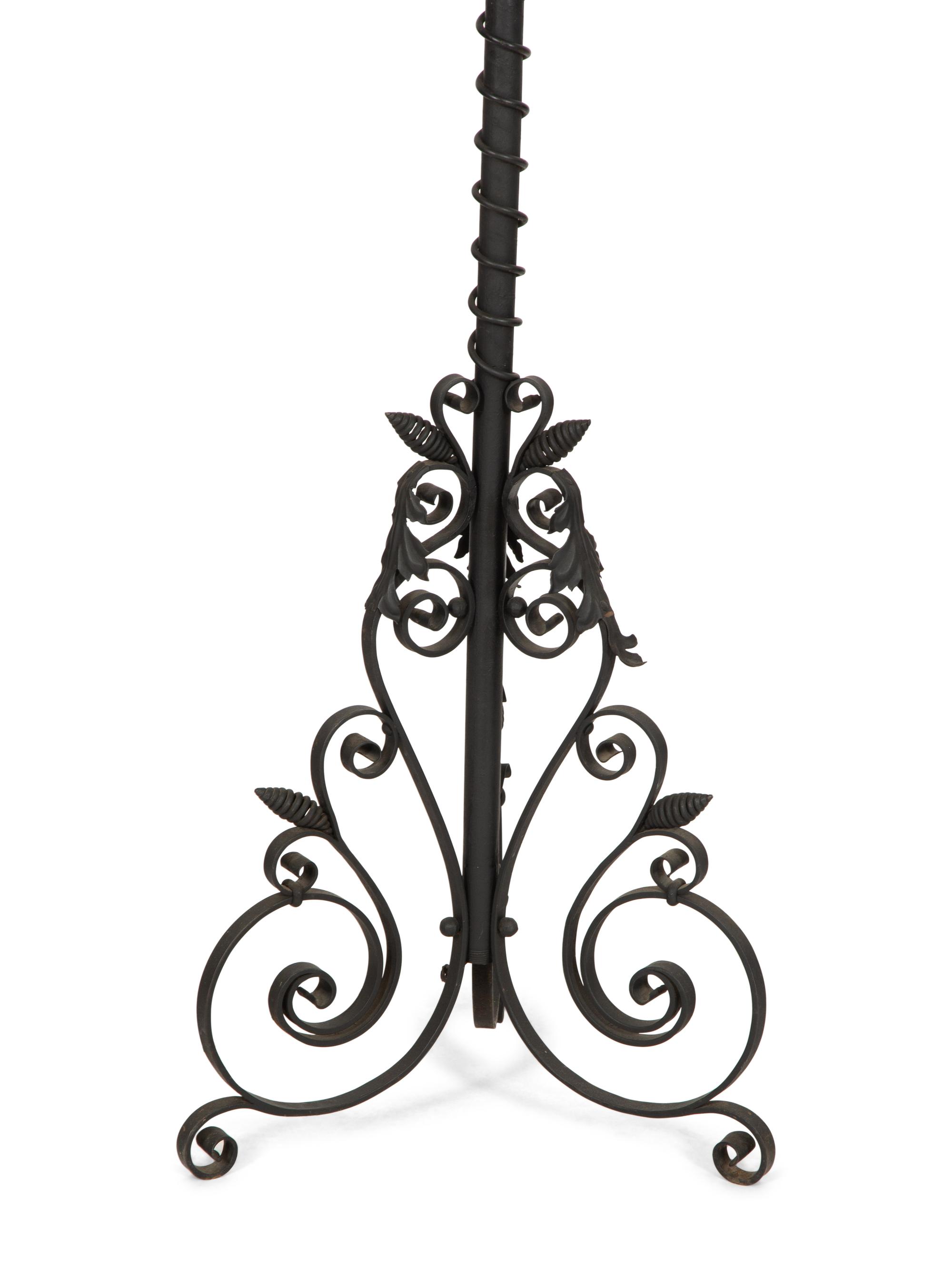 A Painted Wrought Iron Torchère Mounted as a Floor Lamp