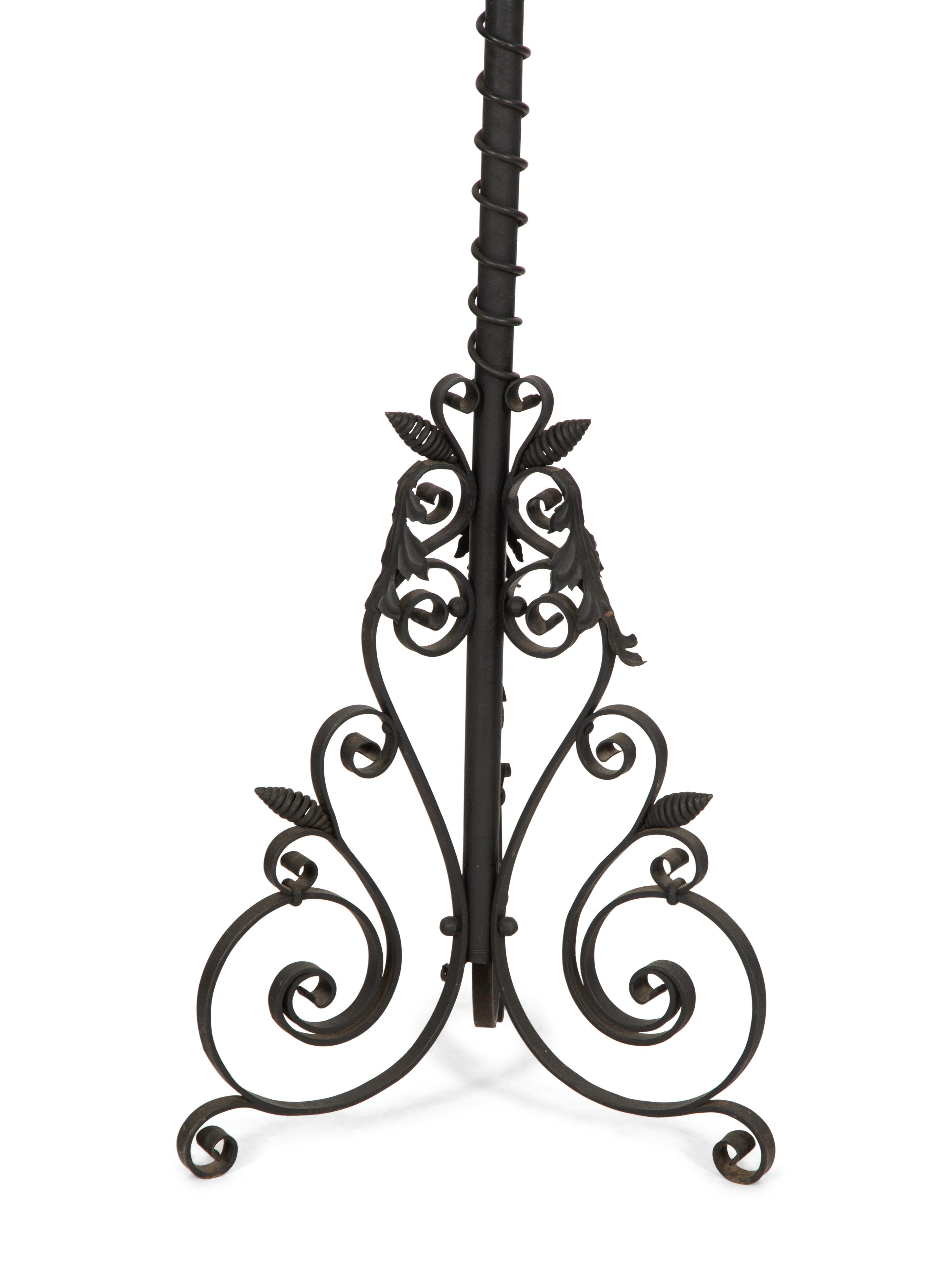 A Painted Wrought Iron Torchère Mounted as a Floor Lamp