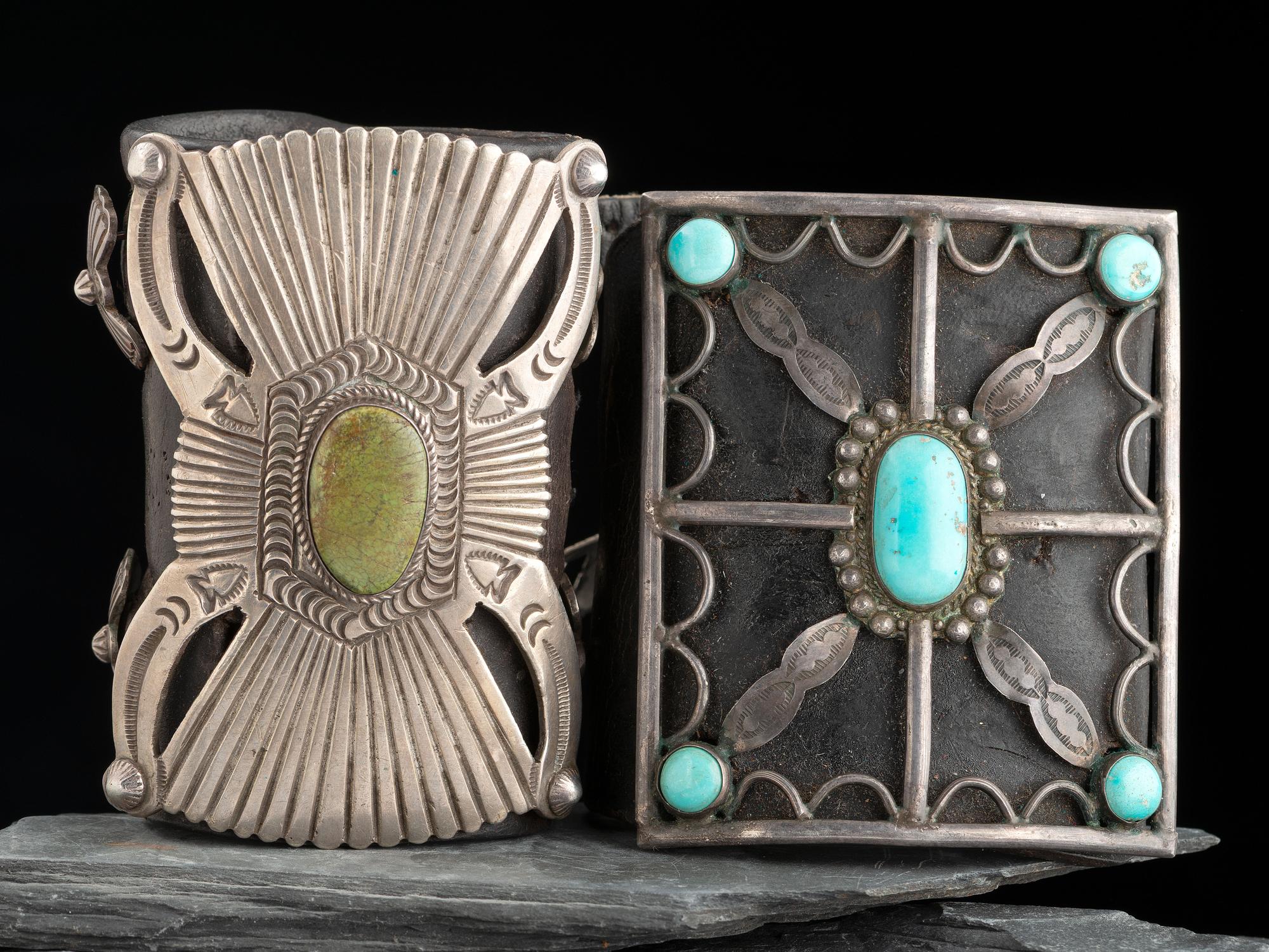 Pair of Navajo Silver and Turquoise Ketohs