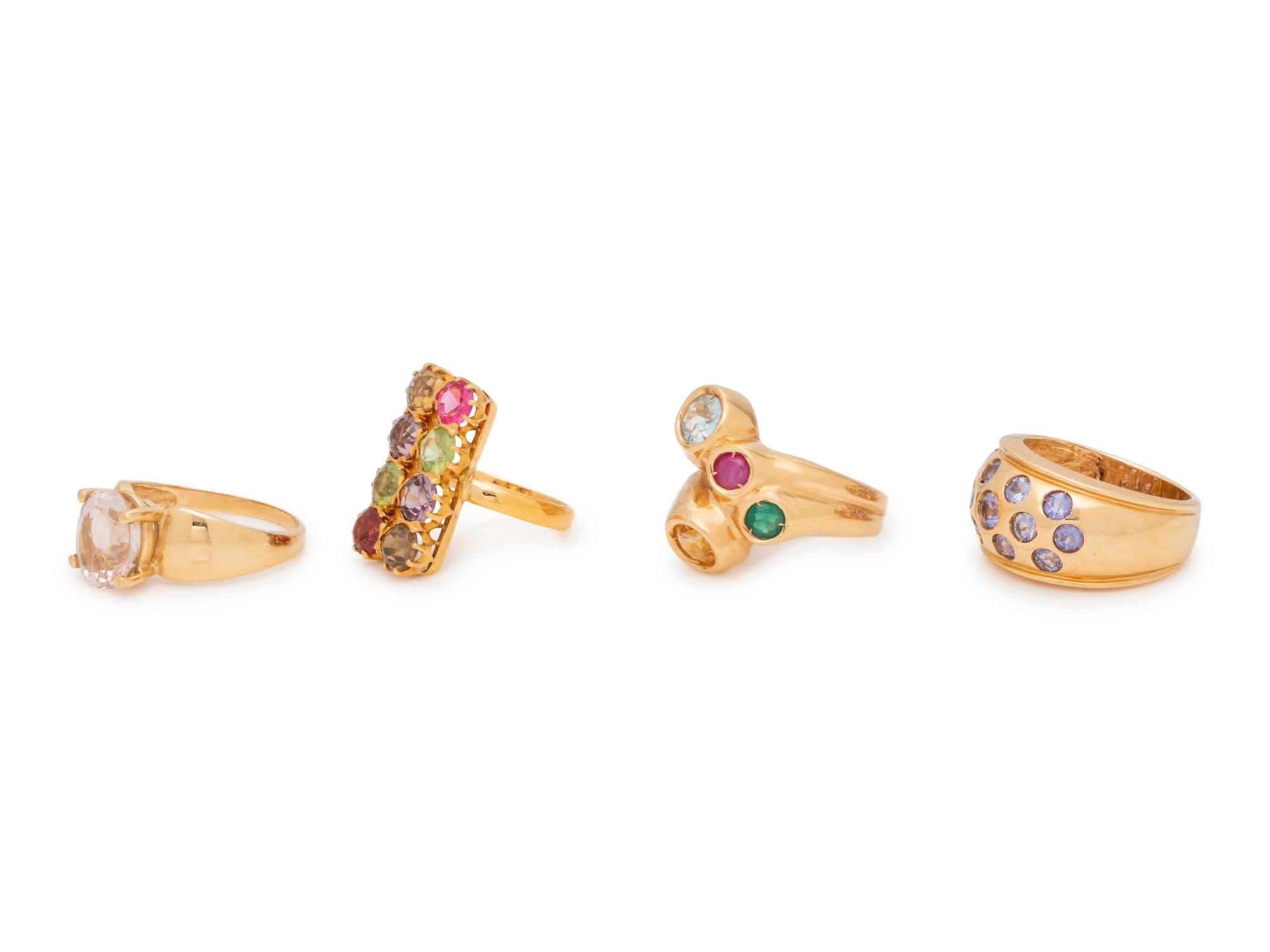 A Collection of Yellow Gold and Gemstone Rings,
