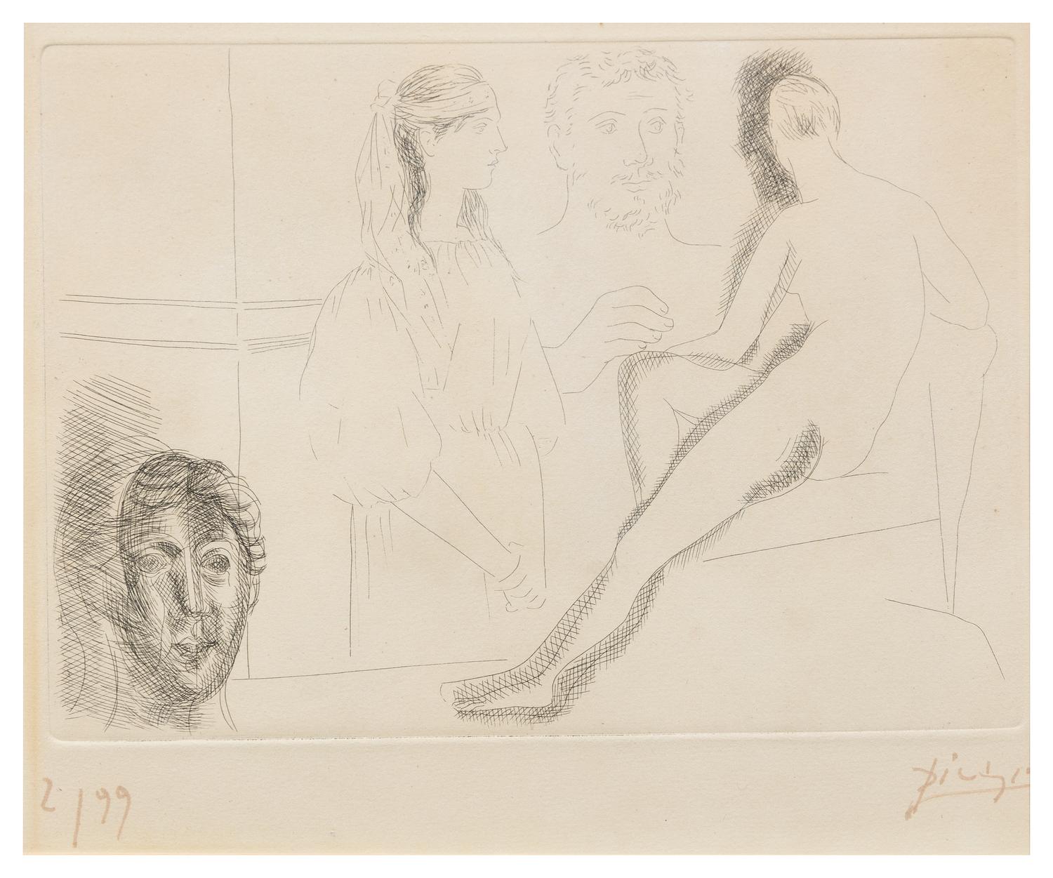 Pablo Picasso, (Spanish, 1881-1973), Sculpteur devant sa Sculpture (from Le Chef-d'Oeuvre Inconnu series), 1927