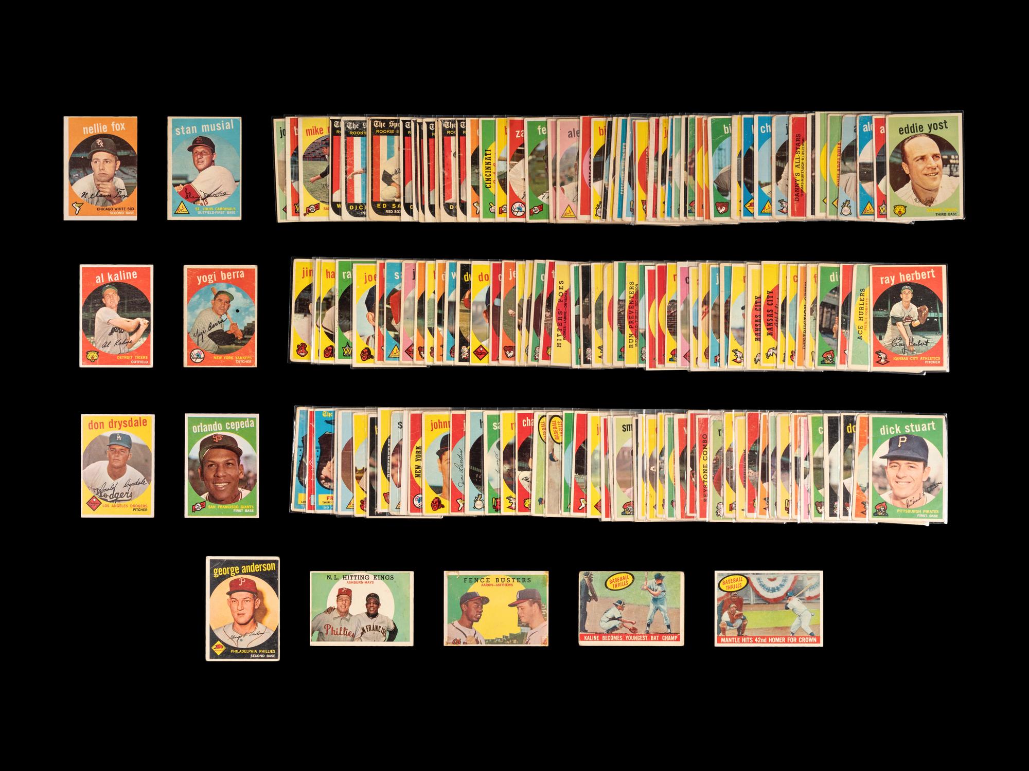 A Shoebox Collection of Over 150 1959 Topps Baseball Cards Including Mickey Mantle and Multiple Hall of Famers,