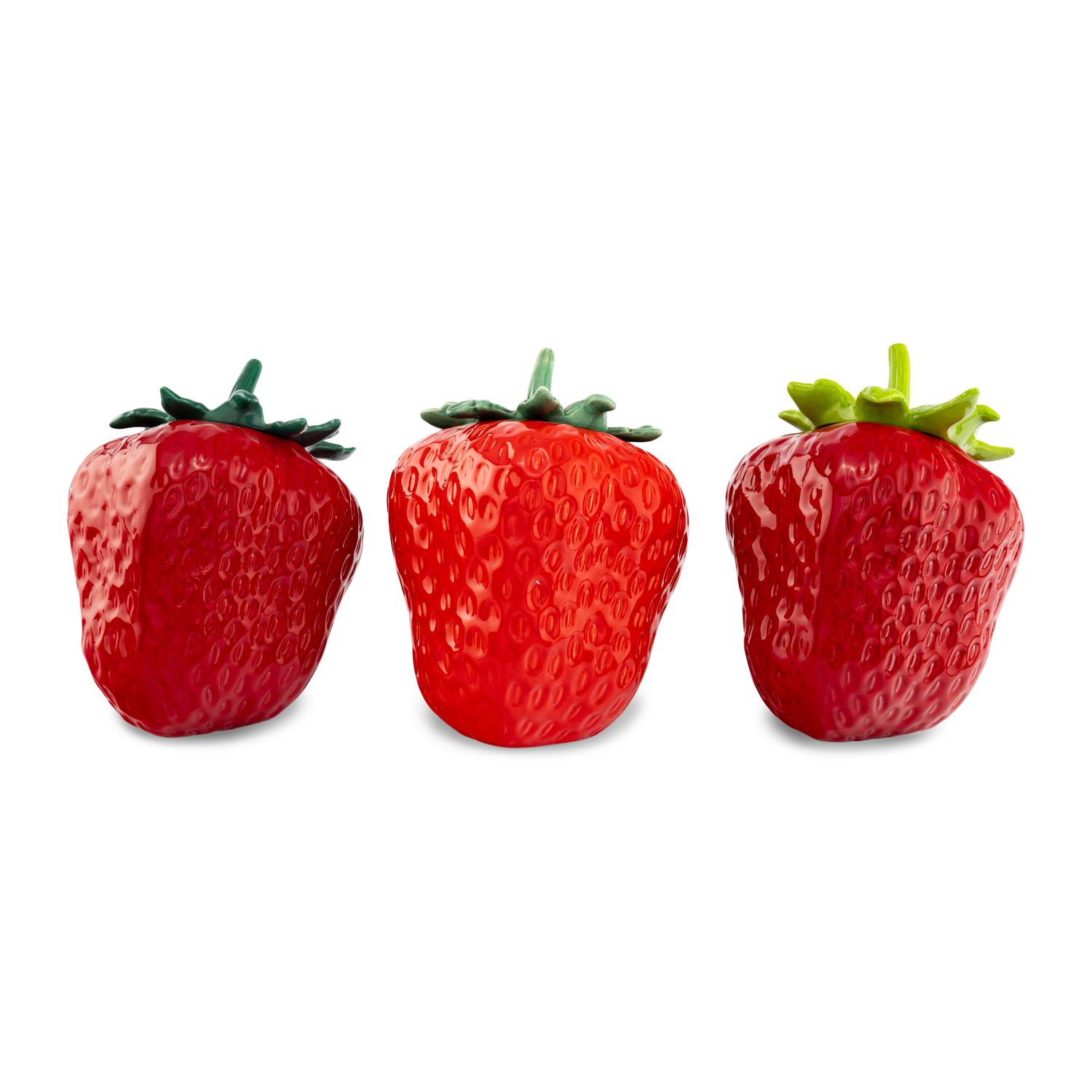Three Ceramic Strawberry-Form Cookie Jars
