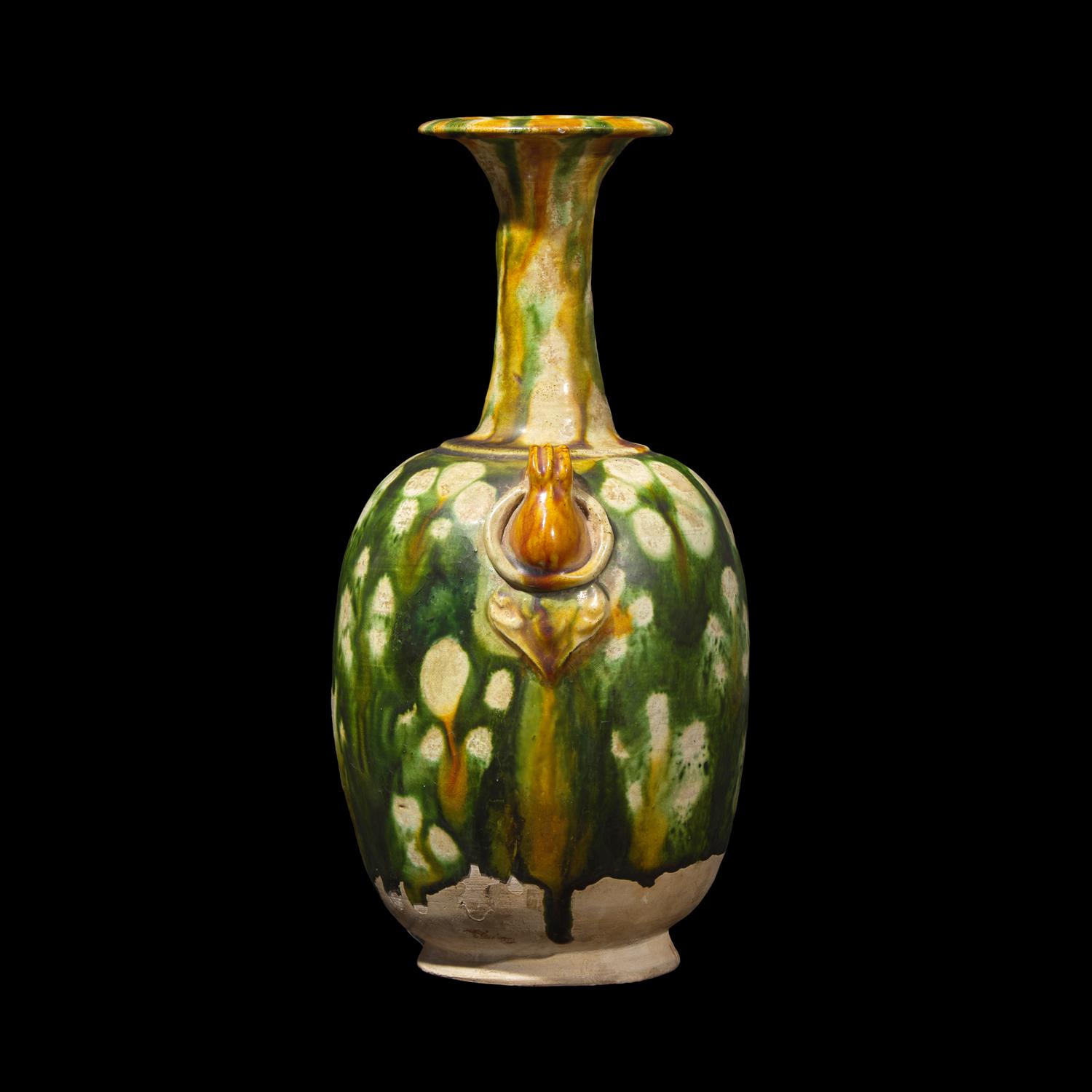 A Chinese Tang -Style Sancai Glazed Amphora Vase 三彩繫帶瓶