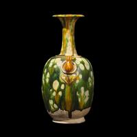 A Chinese Tang -Style Sancai Glazed Amphora Vase 三彩繫帶瓶