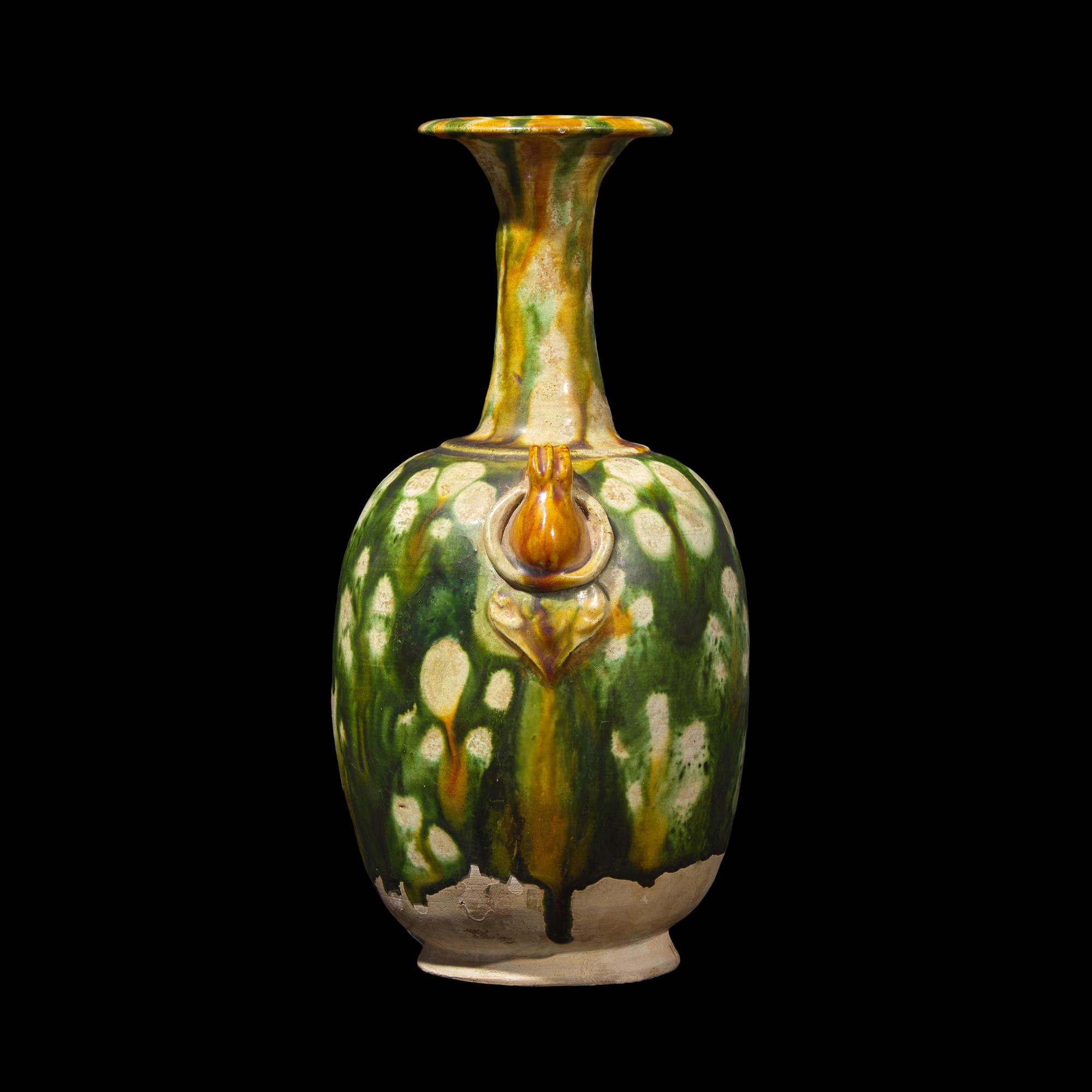 A Chinese Tang -Style Sancai Glazed Amphora Vase 三彩繫帶瓶