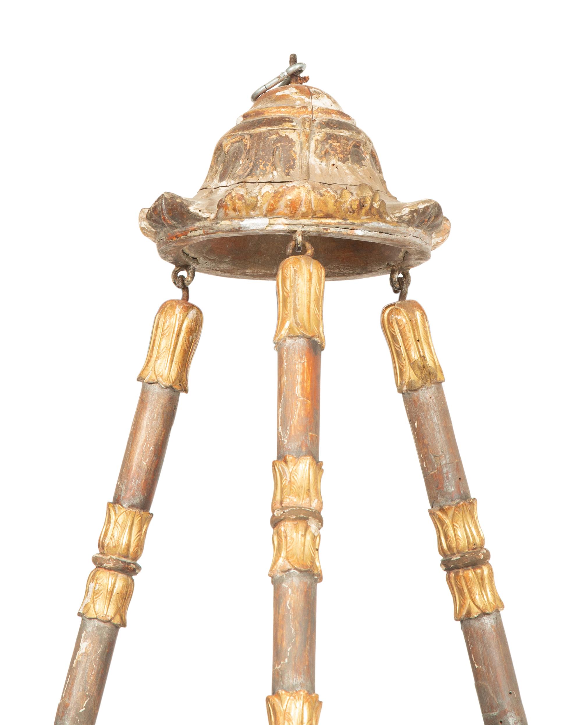An Italian Painted and Parcel Gilt Hanging Lantern