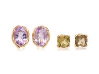 COLLECTION OF YELLOW GOLD AND GEMSTONE EARLIPS