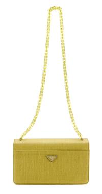 A Prada Chartreuse Textile Evening Bag, 9 1/2 x 5 x 3 inches.