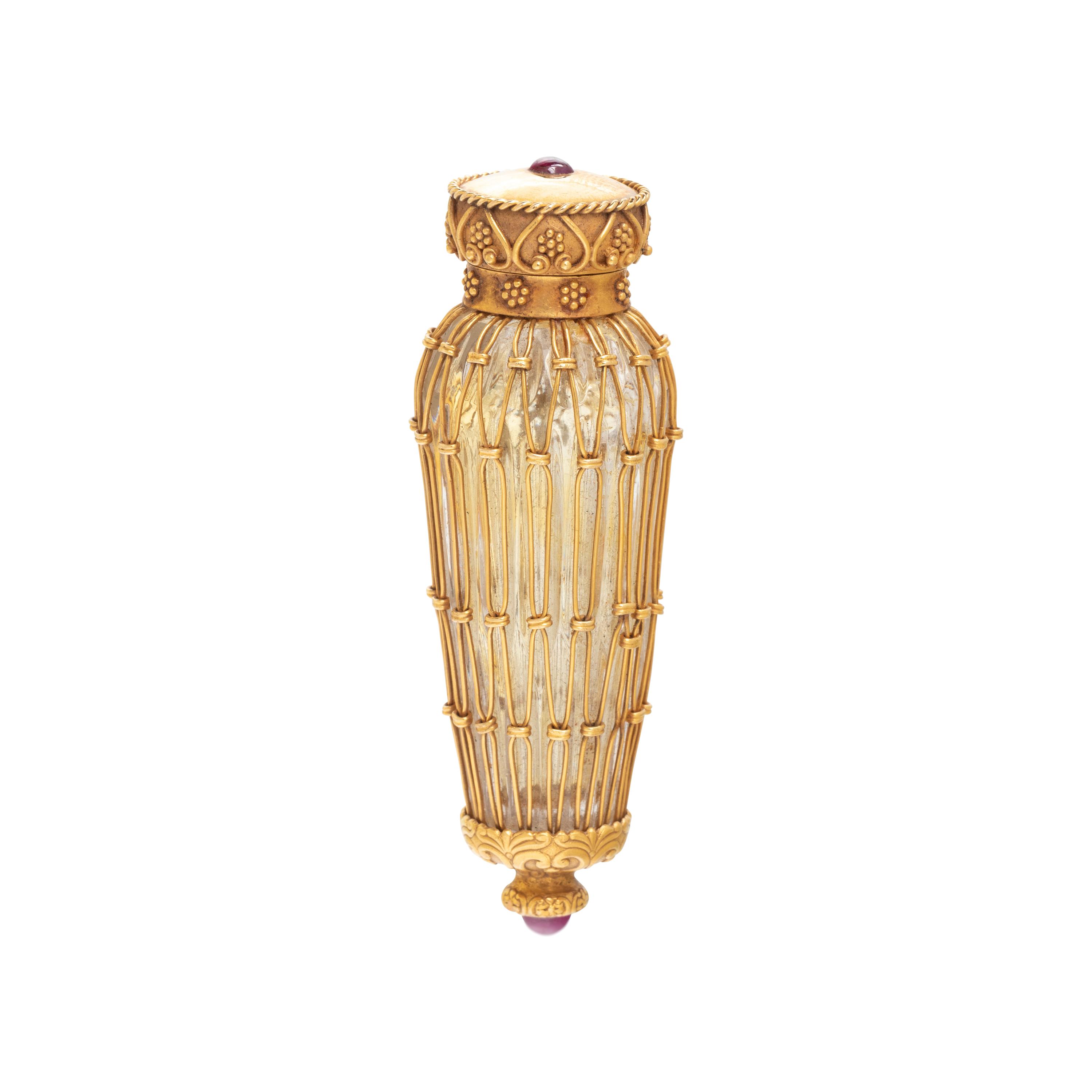TIFFANY & CO., YELLOW GOLD AND RUBY SCENT BOTTLE