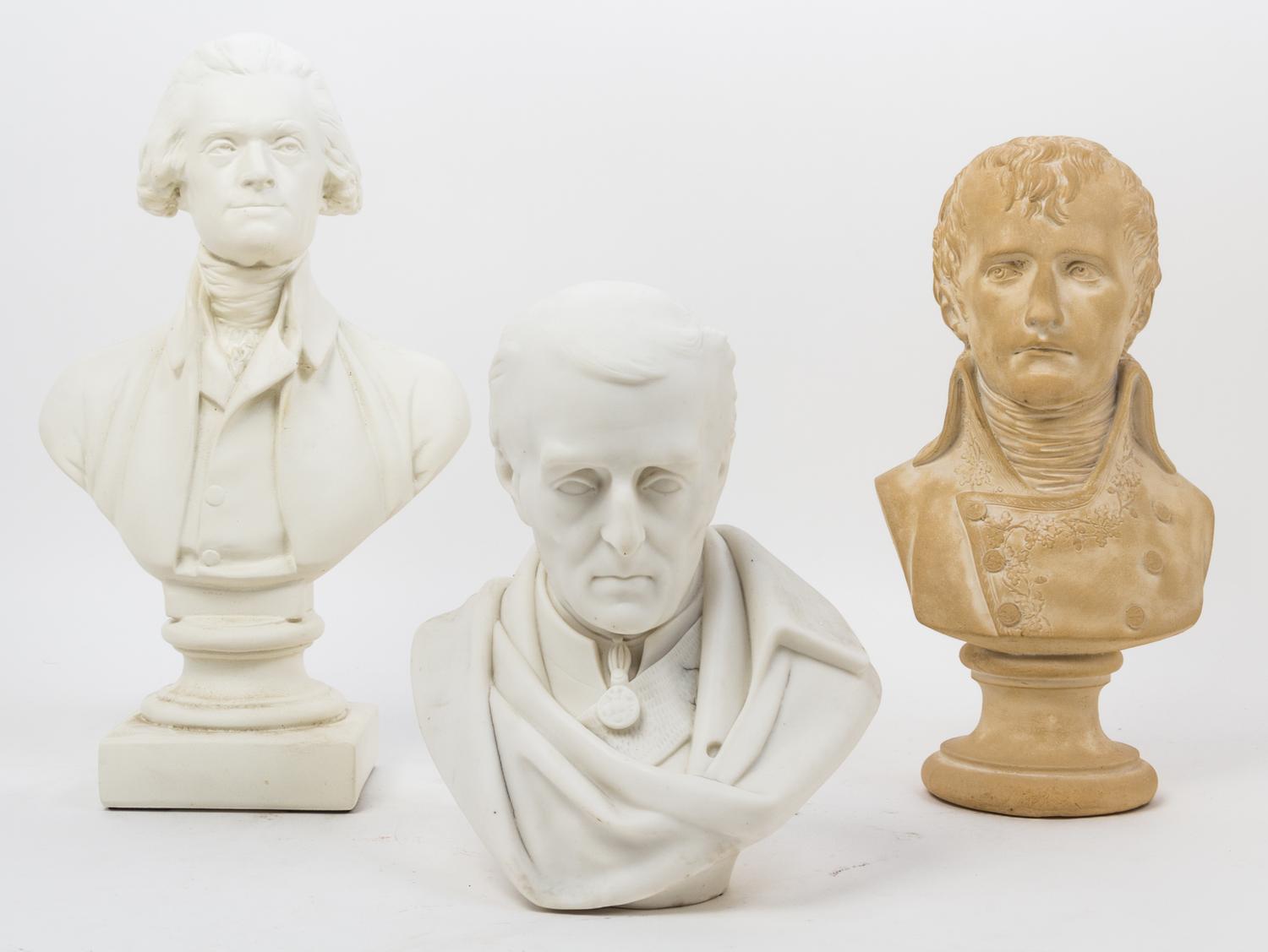 Three Historic Busts Height of tallest 13 1/2 inches.