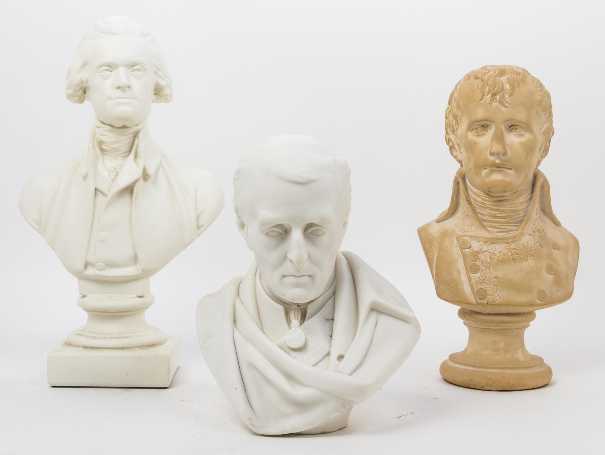 Three Historic Busts Height of tallest 13 1/2 inches.