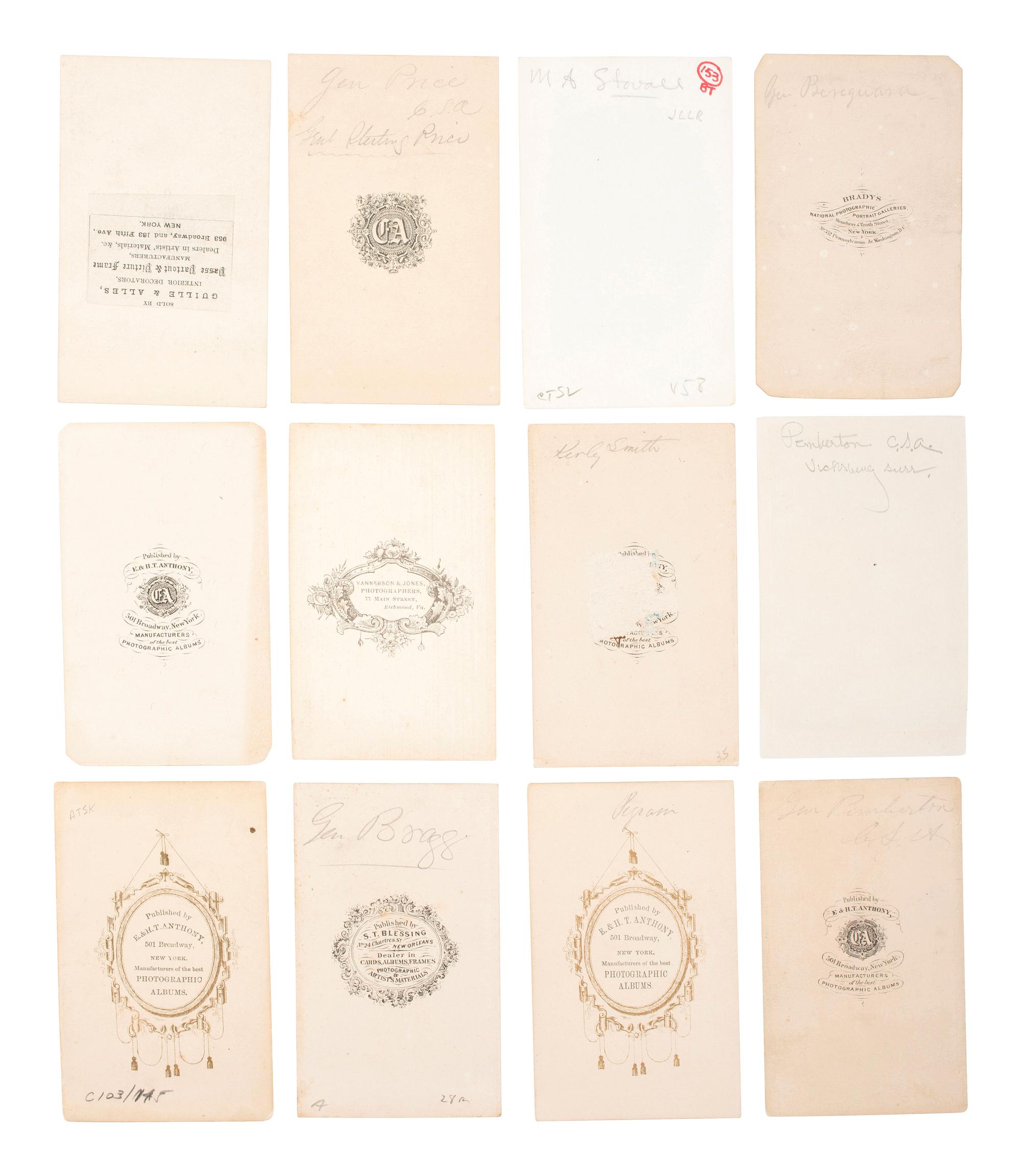 [CIVIL WAR] -- [WESTERN & TRANS-MISSISSIPPI THEATERS]. A group of 12 CDVs of Confederate generals, incl. Smith, Beauregard, Pegram, and Pemberton.