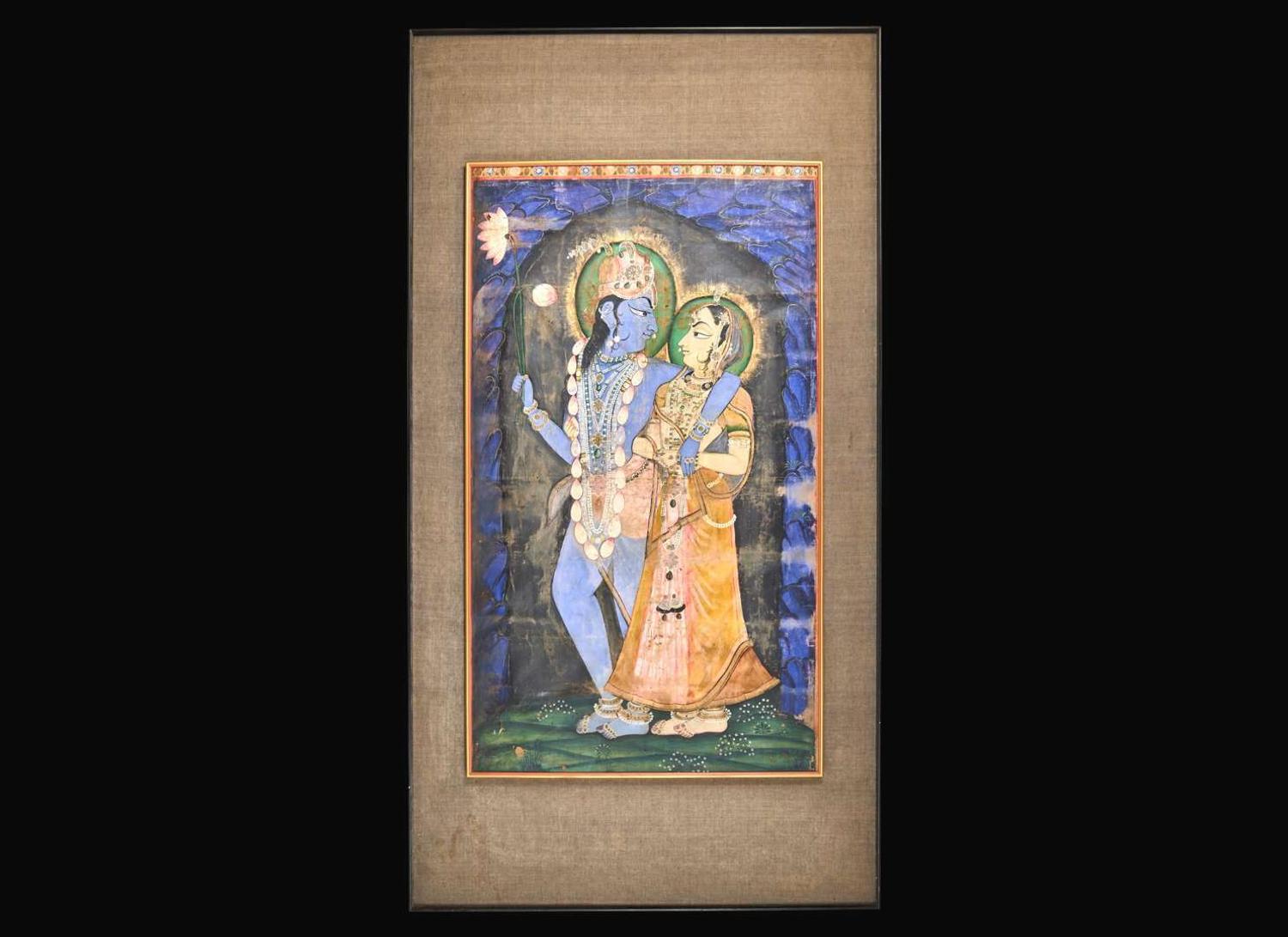 An Indian Pichwai depicting Krishna and Radha, 19th century or earlier 奎師那與拉達帛畫一幅 十九世紀或更早