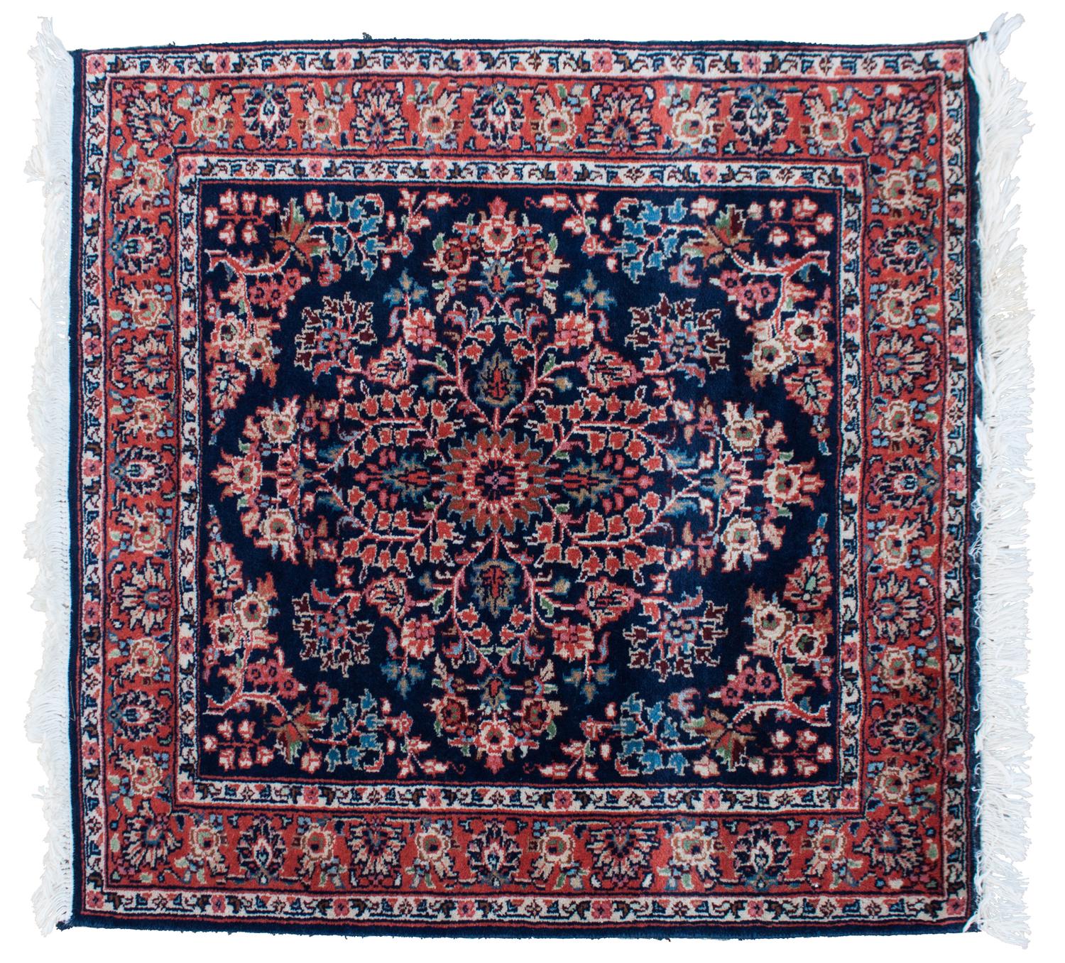 A Sarouk Wool Rug 3 feet 1 inch x 3 feet 1 inch.