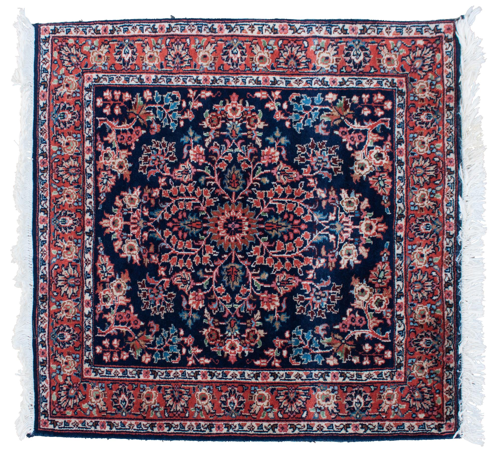 A Sarouk Wool Rug 3 feet 1 inch x 3 feet 1 inch.