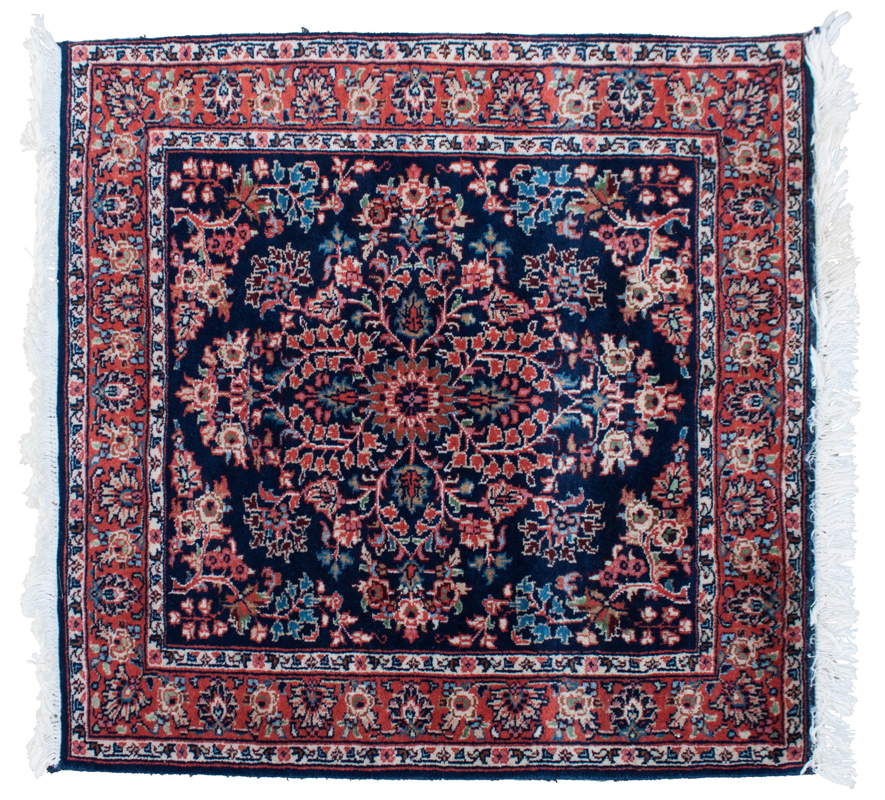 A Sarouk Wool Rug 3 feet 1 inch x 3 feet 1 inch.