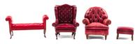 Four Upholstered Furniture Articles Largest height 4 1/8 x width 3 1/4 x depth 2 5/8 inches. — Various Makers