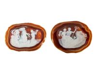 Two Heinz Postler Carved Agate Cameo Footed Bowls