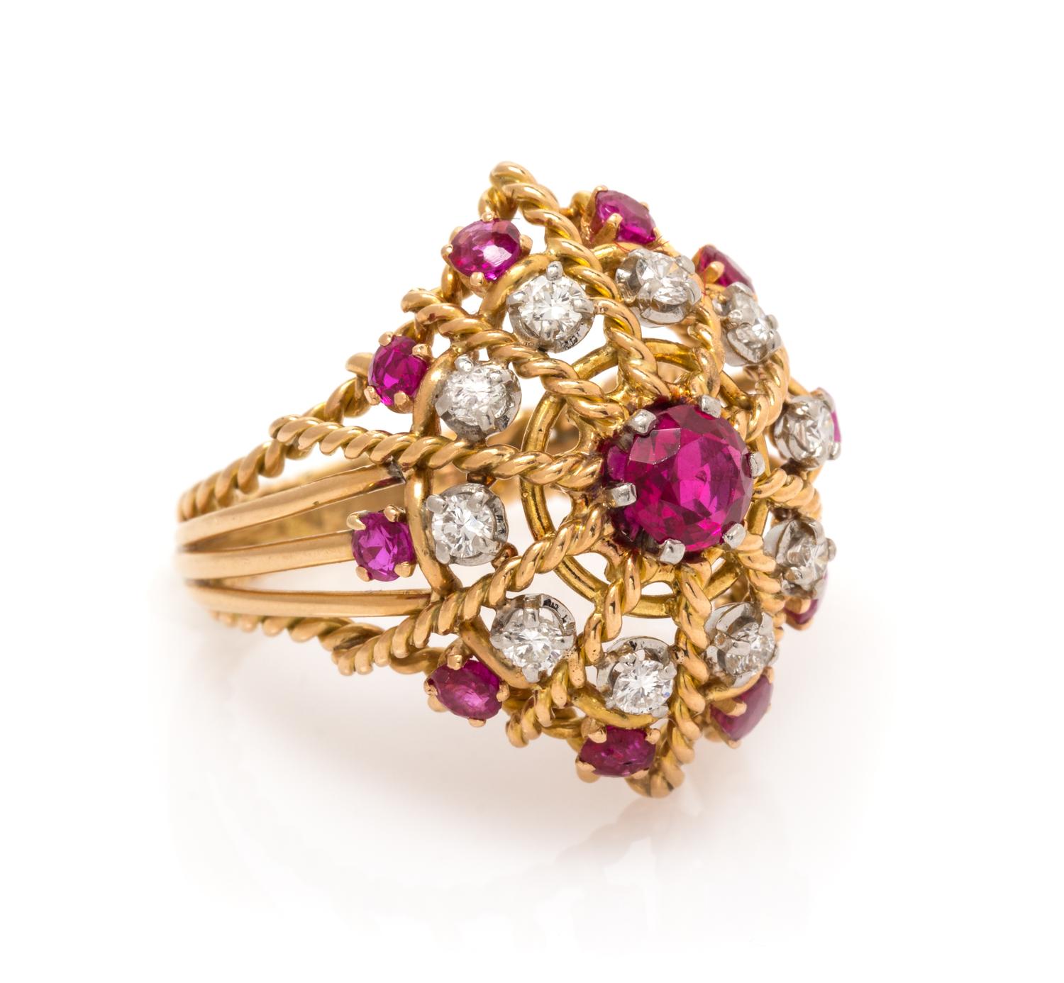 An 18 Karat Yellow Gold, Platinum, Ruby and Diamond Ring, Gubelin, 6.30 dwts.