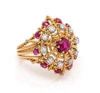 An 18 Karat Yellow Gold, Platinum, Ruby and Diamond Ring, Gubelin, 6.30 dwts.