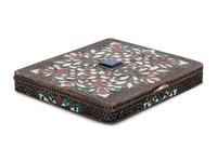A Russian Enameled Silver and Lapis Lazuli Inset Cigarette Case