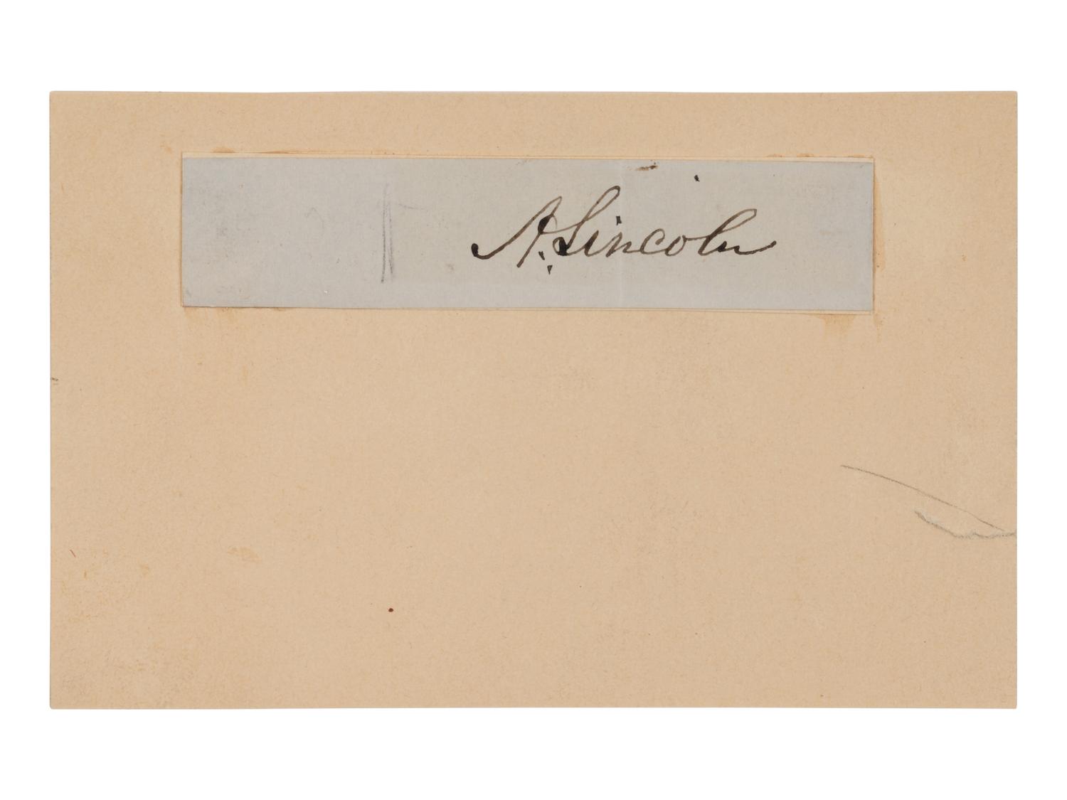 LINCOLN, Abraham (1809-1865). Signature ("A. Lincoln") cut from a document. N.d.