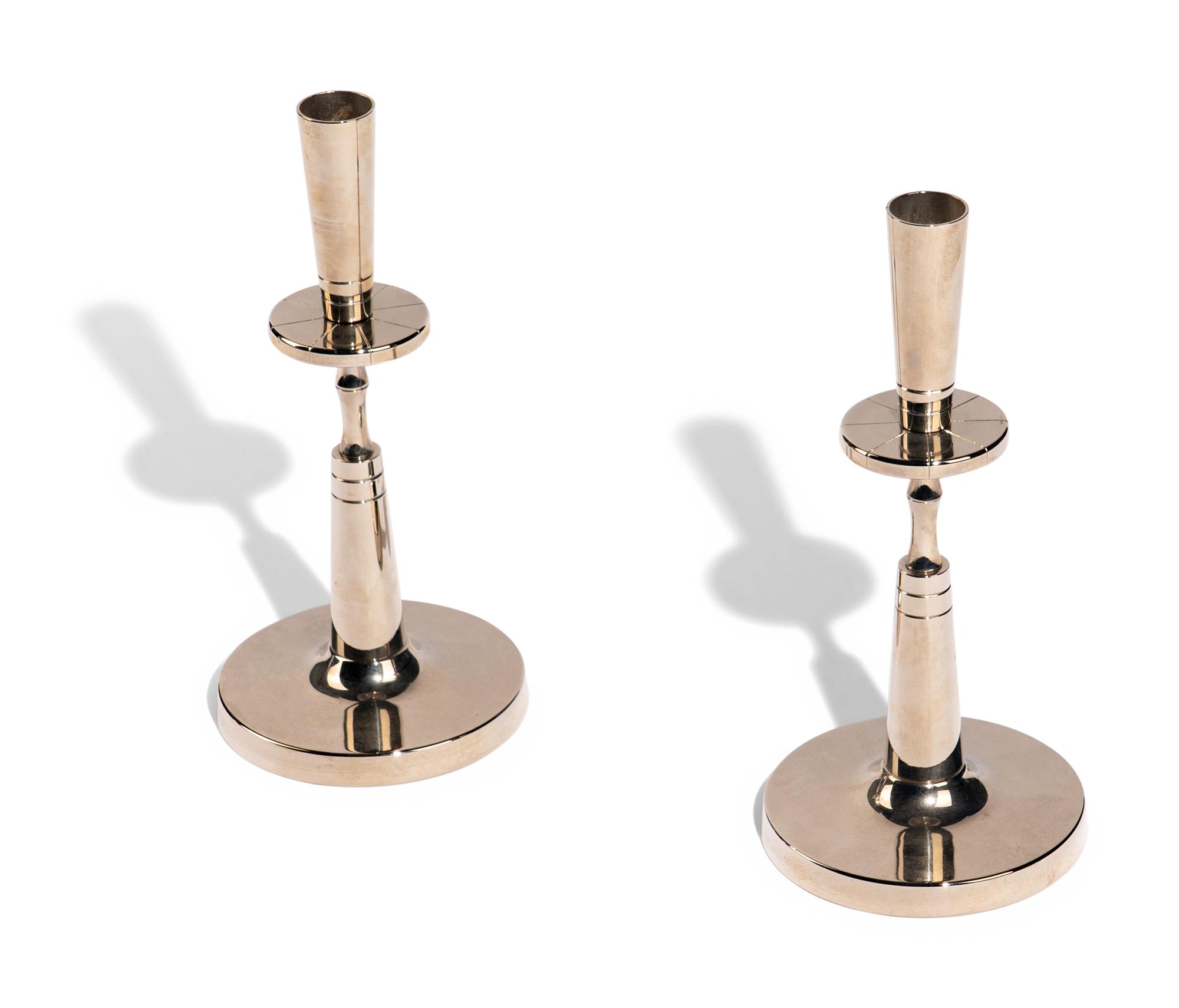 Pair of Nickel-Plated Candle Holders, c. 1950