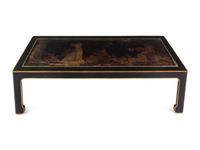 A Chinese Export Black and Gold Lacquer Panel-Inset Low Table