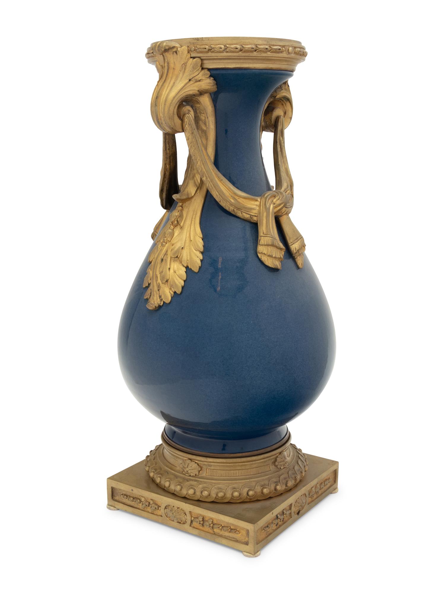 A French Gilt Bronze Mounted Cobalt Porcelain Baluster Vase
