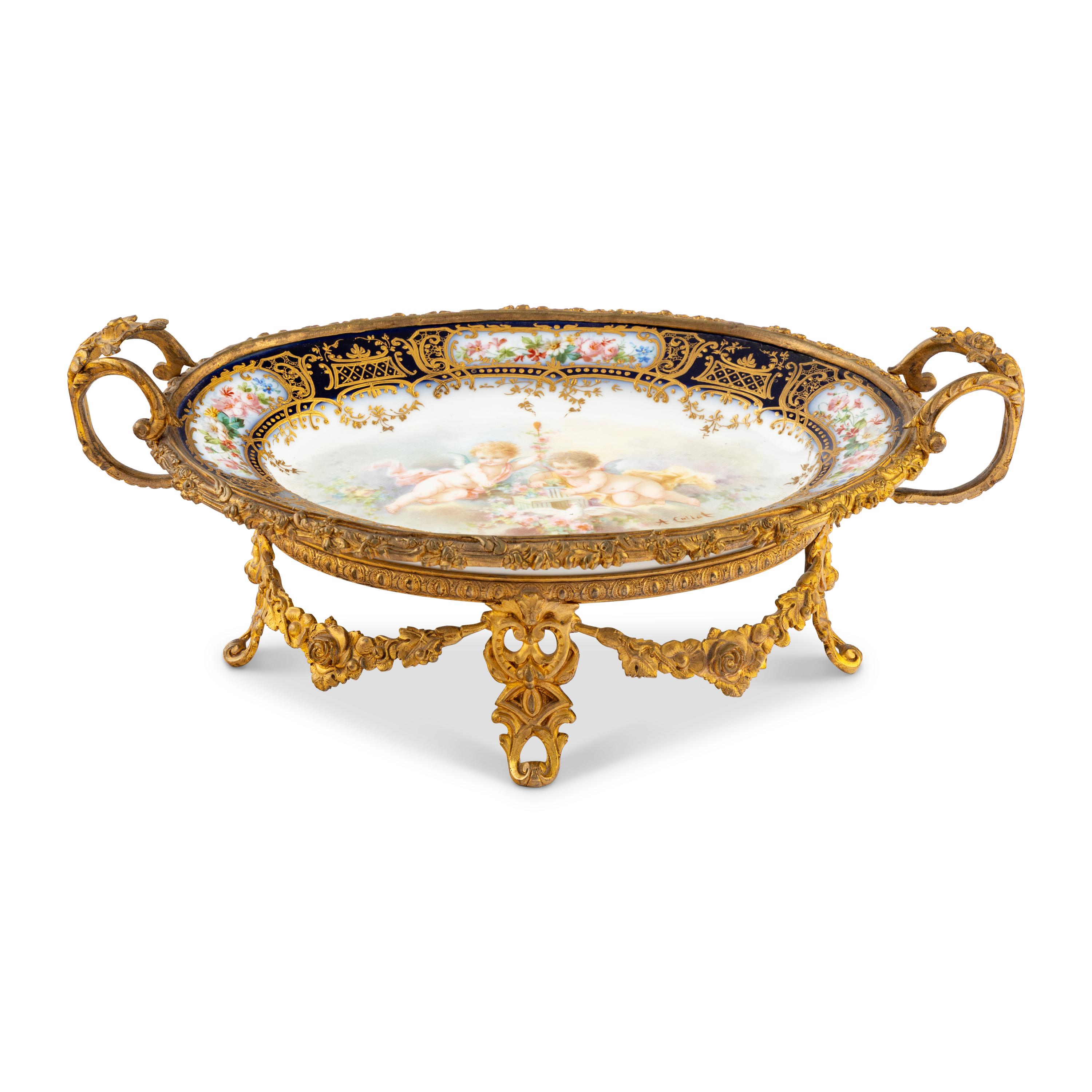 A French Gilt Metal and Sèvres Style Porcelain Tazza