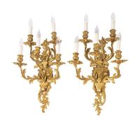A Pair of Louis XV Style Gilt Metal Five-Light Sconces