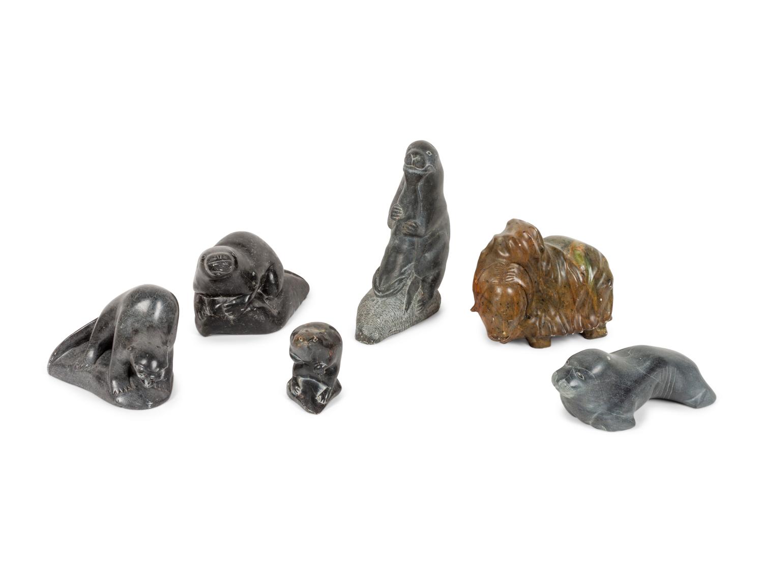 Six Inuit Soapstone Animal Figures