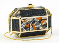 A Judith Leiber Black Crystal Geometric Clutch, 6" x 4.5" x 3.5".