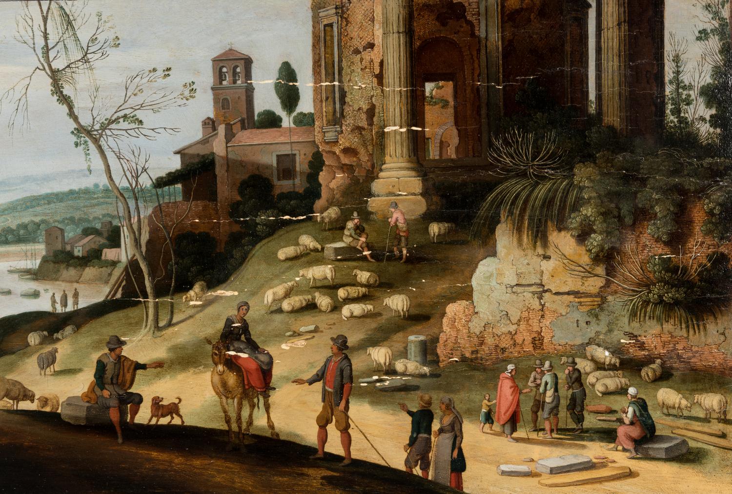A River Landscape with Classical Ruins, Shepherds, and Shepherdesses and their Flock