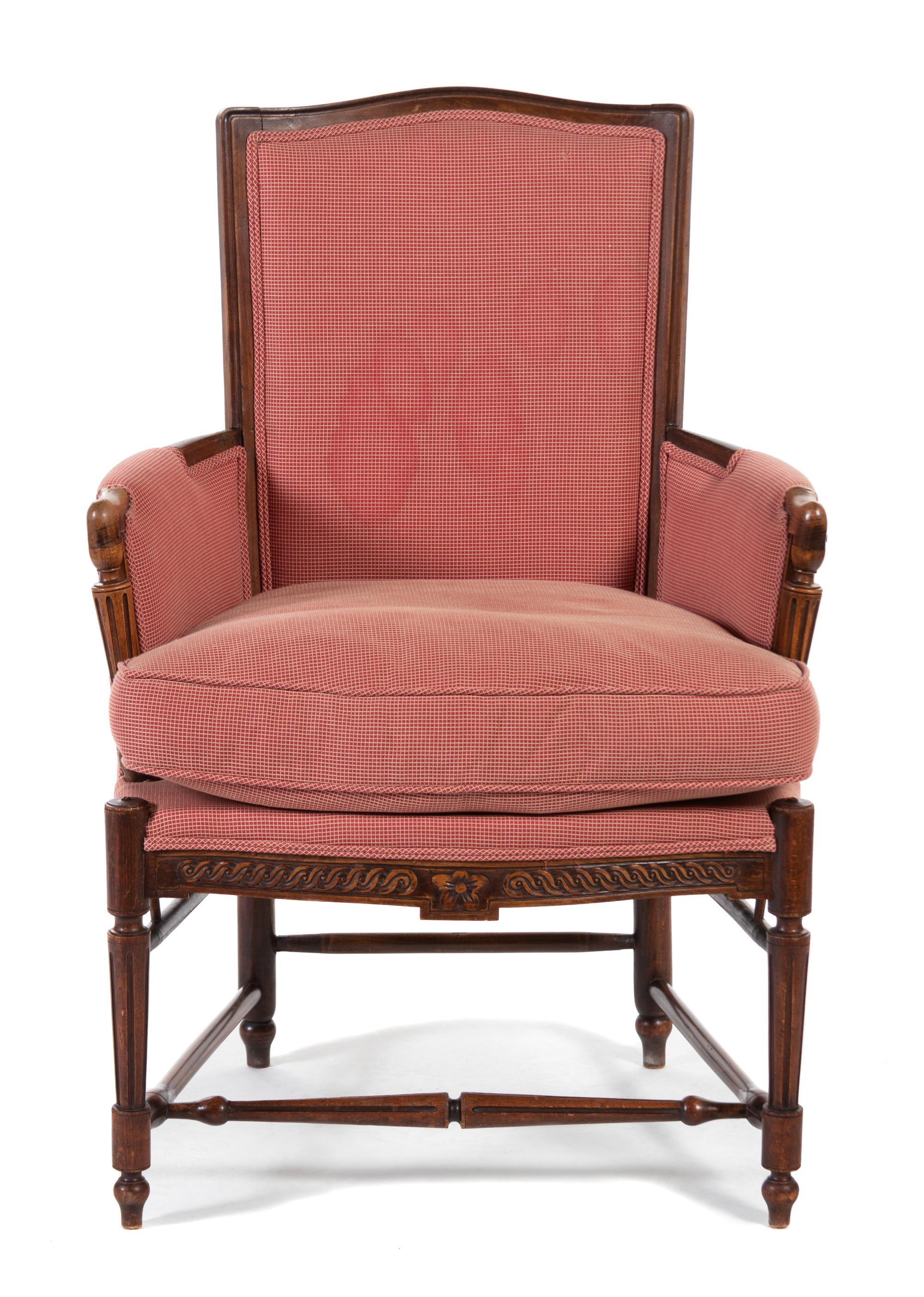 French Provincial Style Upholstered Walnut Armchair