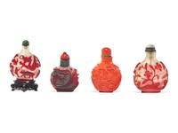 Four Chinese Glass Snuff Bottles 料器鼻煙壺四隻
